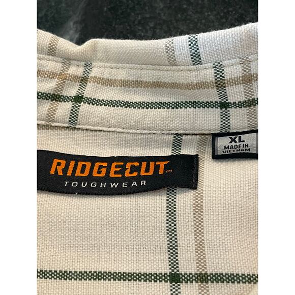 Ridgecut Toughwear tan/green plaid button workshirt elbow patch XL 100% cotton - Picture 3 of 12